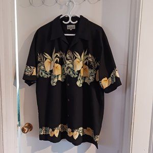 Bill Blass Mens Shirt Large, Short Sleeve Black Hawaian Print